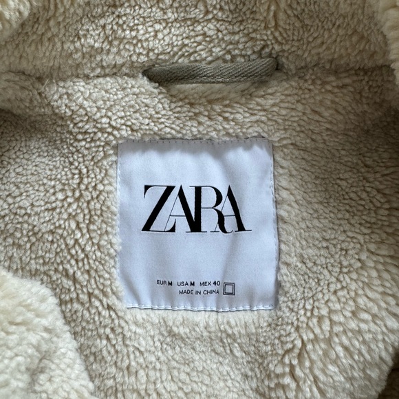 Zara Double Faced Cotton Jacket with Faux Shearling - Picture 7 of 7